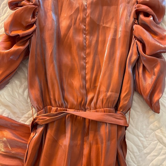 FREE PEOPLE - BTFL LIFE iridescent blue rust pink puff sleeve jumpsuit - Picture 4 of 8